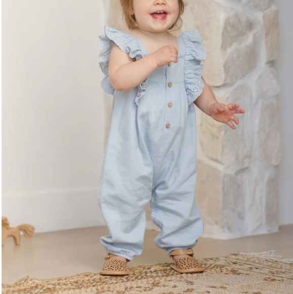 Quincy Mae Nova Romper in Chambray. Size 0-3 months. New.Sweet full length r - Picture 1 of 8